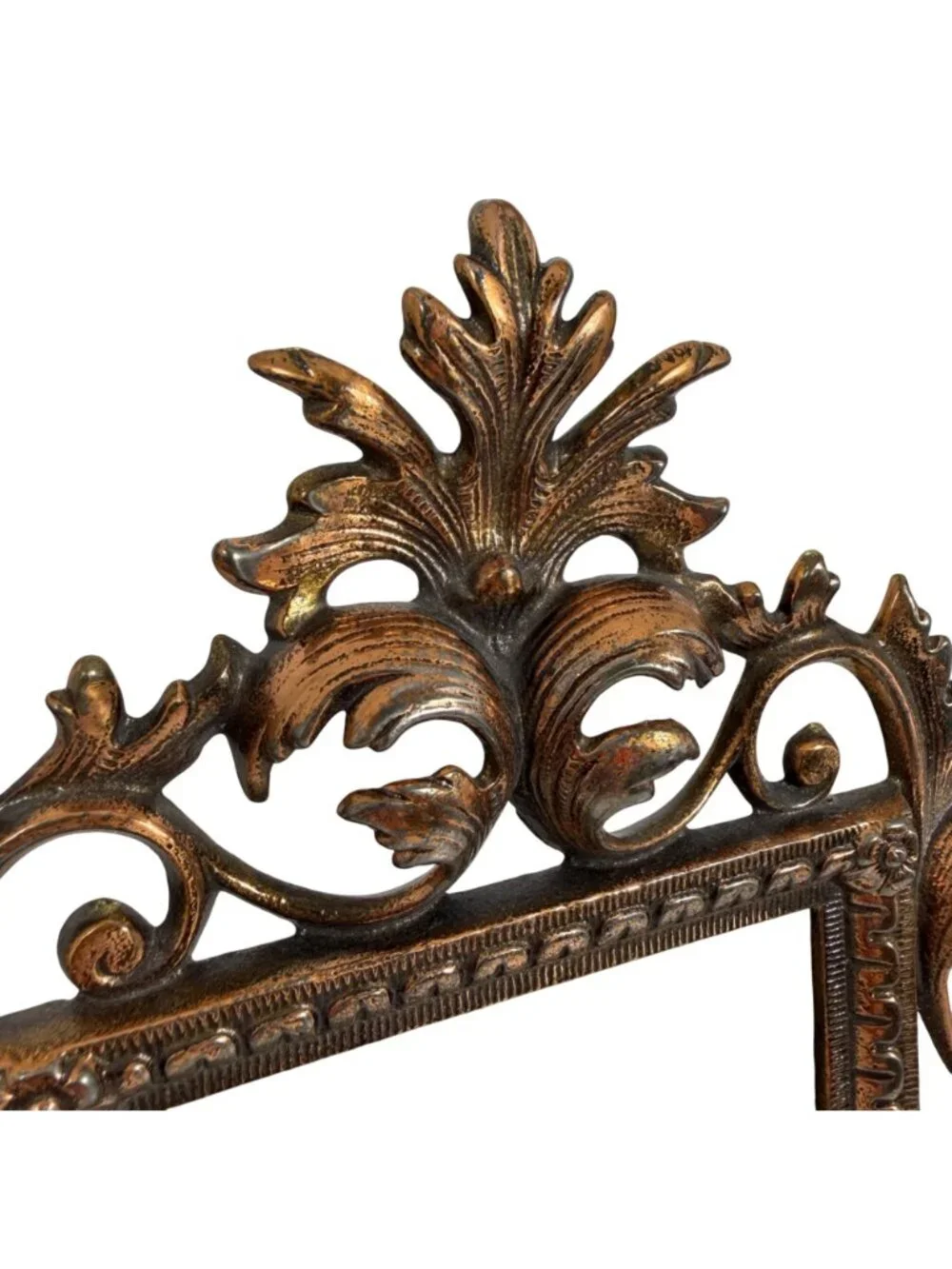 VTG Rococo Ornate Copper Tone Cast Metal Picture Frame Easel Back 4x6 Stamped